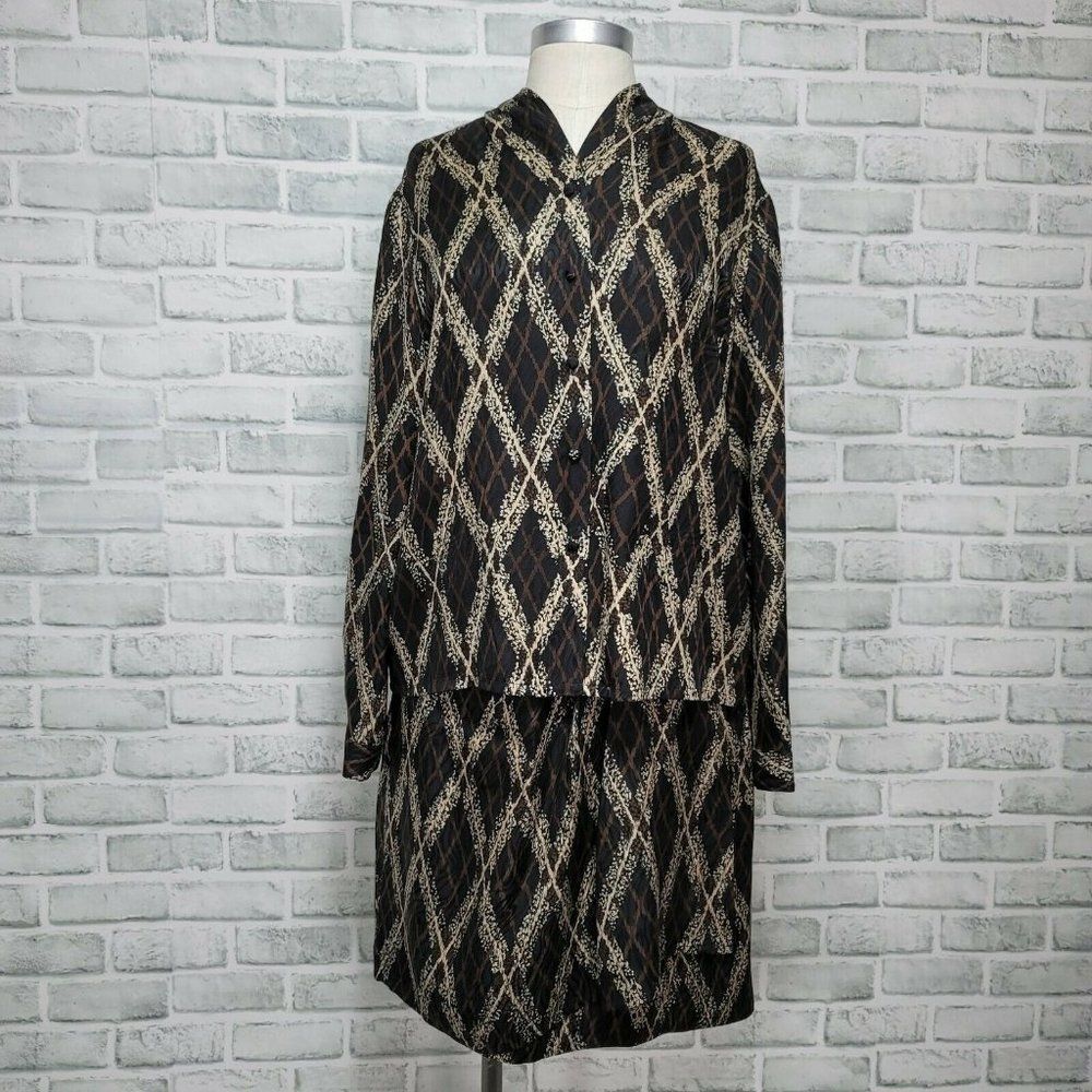 Vintage 90s Jacqueline Ferrar 8P Silk Skirt & Blouse Set Outfit Career Casual